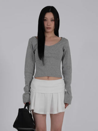 L'Or Fold Low-Rise Flare Mini Skirt