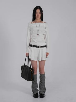 L'Or Fold Low-Rise Flare Mini Skirt