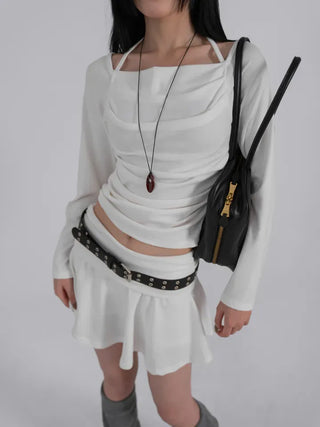 L'Or Fold Low-Rise Flare Mini Skirt
