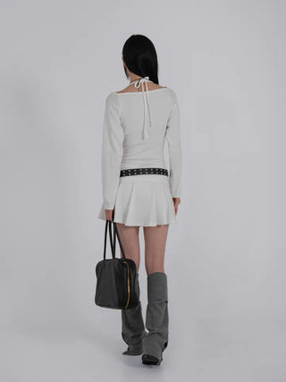 L'Or Fold Low-Rise Flare Mini Skirt