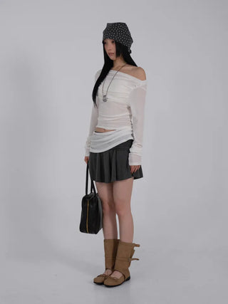 L'Or Fold Low-Rise Flare Mini Skirt