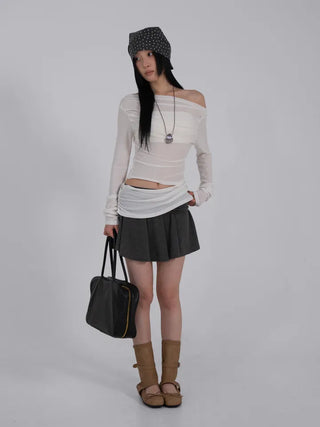 L'Or Fold Low-Rise Flare Mini Skirt