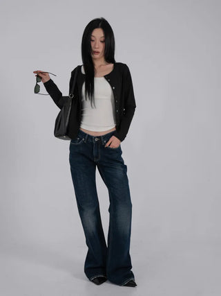 Mare Contrast Button Detail Semi-Crop Cardigan
