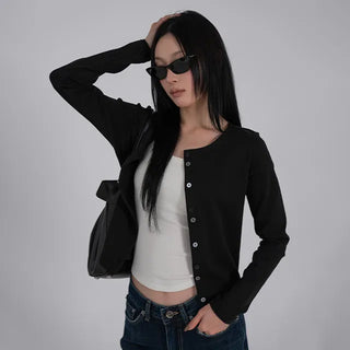 Mare Contrast Button Detail Semi-Crop Cardigan