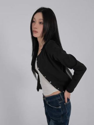 Mare Contrast Button Detail Semi-Crop Cardigan