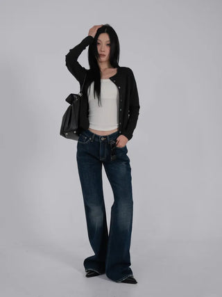 Mare Contrast Button Detail Semi-Crop Cardigan