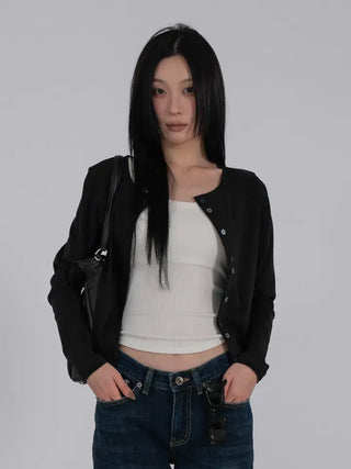 Mare Contrast Button Detail Semi-Crop Cardigan