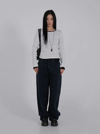 Via Blue Black Wide Denim Pants