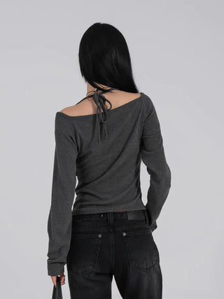 Yui String Halter Square Neck Long Sleeve T-shirt