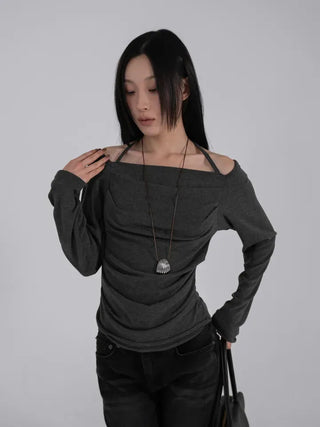 Yui String Halter Square Neck Long Sleeve T-shirt