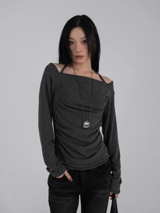 Yui String Halter Square Neck Long Sleeve T-shirt
