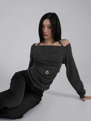 Yui String Halter Square Neck Long Sleeve T-shirt