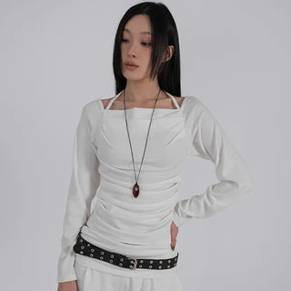 Yui String Halter Square Neck Long Sleeve T-shirt