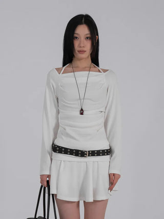 Yui String Halter Square Neck Long Sleeve T-shirt