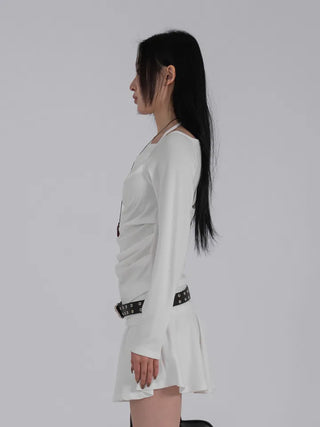 Yui String Halter Square Neck Long Sleeve T-shirt
