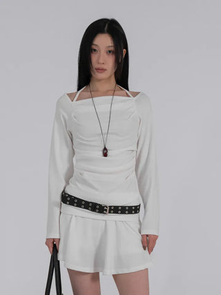 Yui String Halter Square Neck Long Sleeve T-shirt