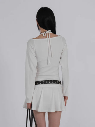 Yui String Halter Square Neck Long Sleeve T-shirt