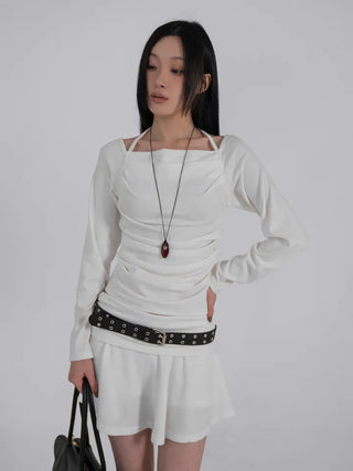 Yui String Halter Square Neck Long Sleeve T-shirt