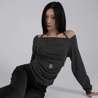 Yui String Halter Square Neck Long Sleeve T-shirt