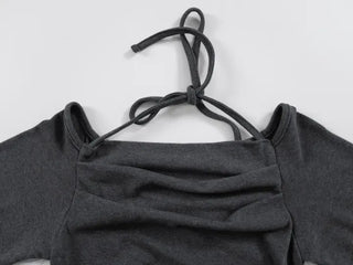 Yui String Halter Square Neck Long Sleeve T-shirt