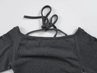 Yui String Halter Square Neck Long Sleeve T-shirt