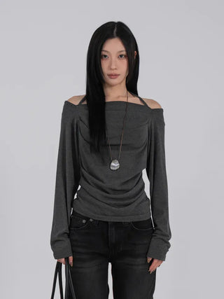 Yui String Halter Square Neck Long Sleeve T-shirt