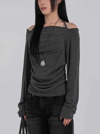 Yui String Halter Square Neck Long Sleeve T-shirt