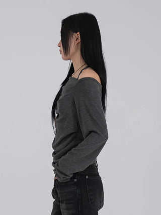 Yui String Halter Square Neck Long Sleeve T-shirt