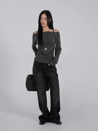 Yui String Halter Square Neck Long Sleeve T-shirt