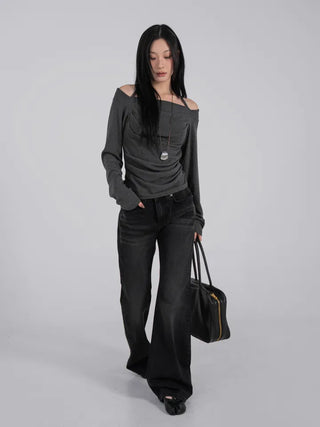 Yui String Halter Square Neck Long Sleeve T-shirt