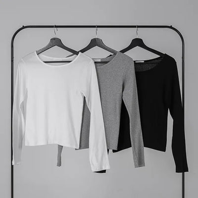 Ano Simple Round Slim Long Sleeve T-shirt