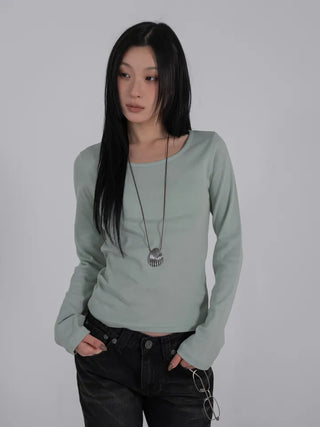 Ano Simple Round Slim Long Sleeve T-shirt