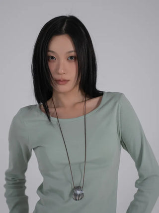 Ano Simple Round Slim Long Sleeve T-shirt
