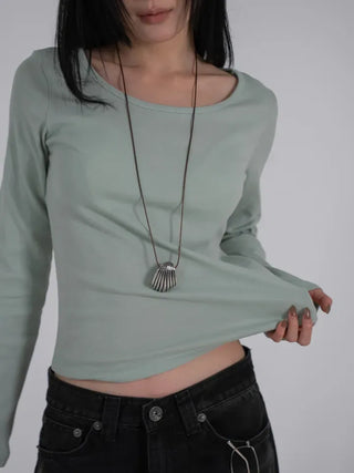 Ano Simple Round Slim Long Sleeve T-shirt