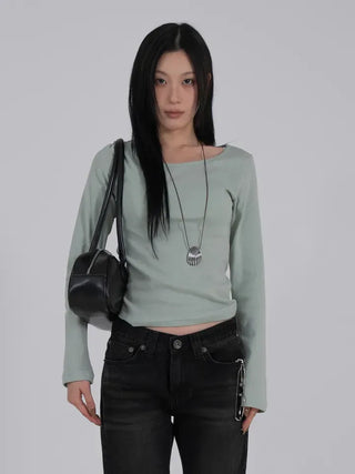 Ano Simple Round Slim Long Sleeve T-shirt