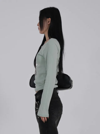 Ano Simple Round Slim Long Sleeve T-shirt