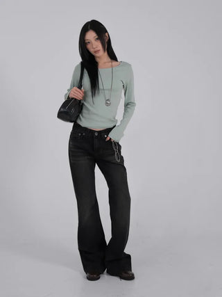 Ano Simple Round Slim Long Sleeve T-shirt