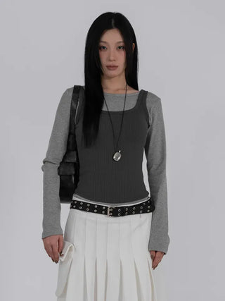 Ano Simple Round Slim Long Sleeve T-shirt