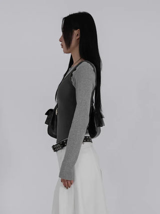 Ano Simple Round Slim Long Sleeve T-shirt
