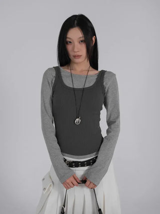 Ano Simple Round Slim Long Sleeve T-shirt