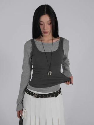 Ano Simple Round Slim Long Sleeve T-shirt