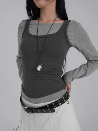 Ano Simple Round Slim Long Sleeve T-shirt