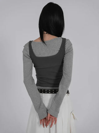 Ano Simple Round Slim Long Sleeve T-shirt