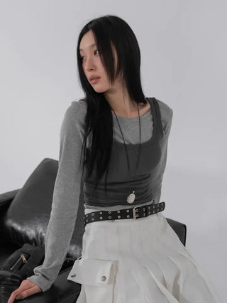Ano Simple Round Slim Long Sleeve T-shirt