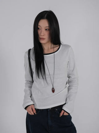Ano Simple Round Slim Long Sleeve T-shirt