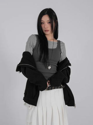 Ano Simple Round Slim Long Sleeve T-shirt