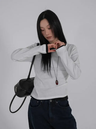 Ano Simple Round Slim Long Sleeve T-shirt