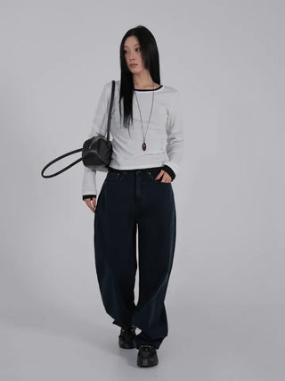 Ano Simple Round Slim Long Sleeve T-shirt