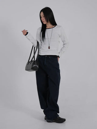 Ano Simple Round Slim Long Sleeve T-shirt