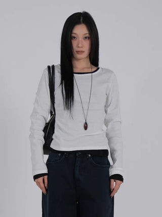 Ano Simple Round Slim Long Sleeve T-shirt
